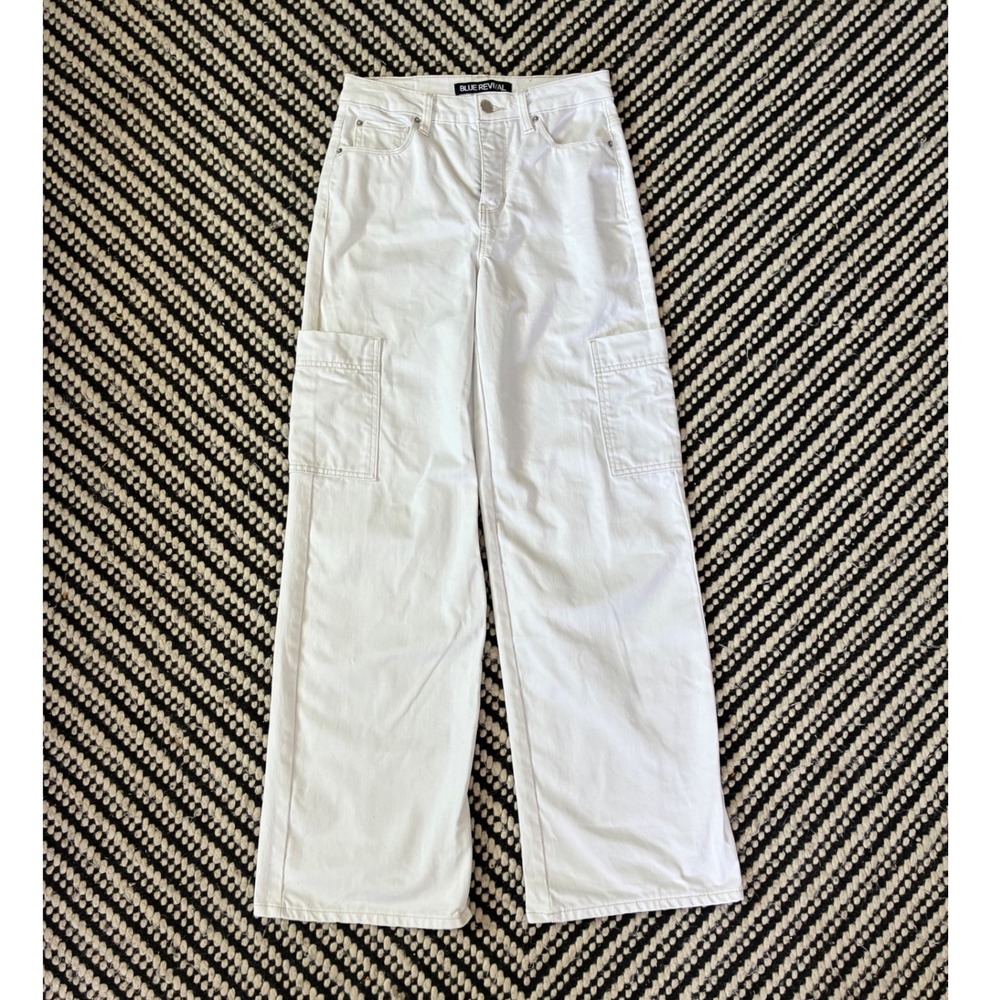 Blue Revival Womens White Wide Leg Cargo Jeans High Rise Utility Denim Size 25